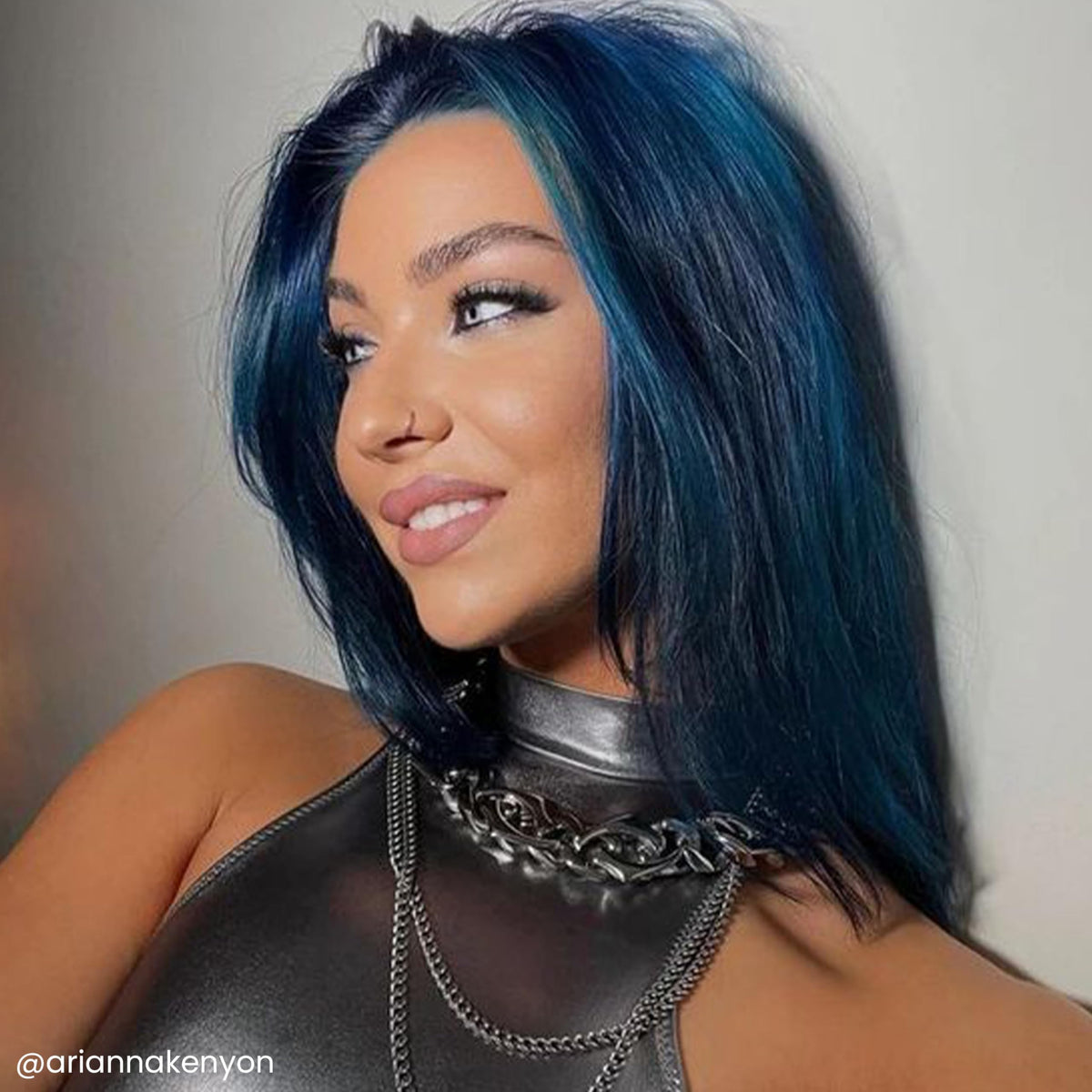 ARCTIC FOX before and after strand showing deep navy to smoky fade