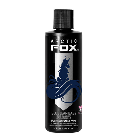 ARCTIC FOX front tube view showing label and deep navy shade benefit