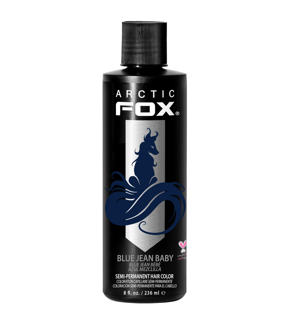 ARCTIC FOX front tube view showing label and deep navy shade benefit