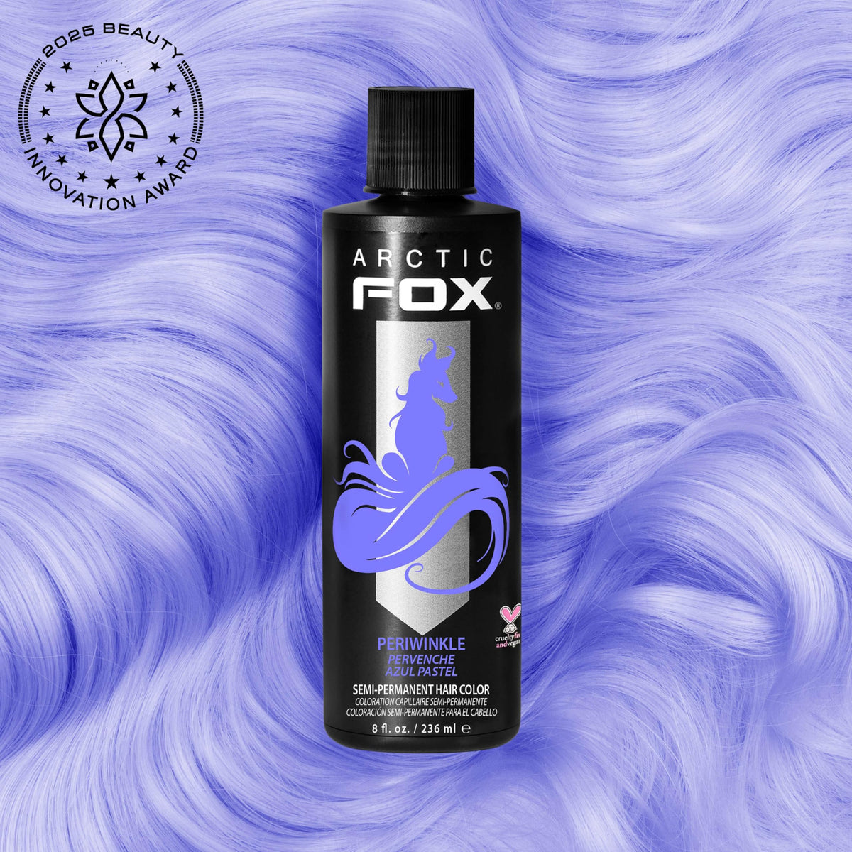 ARCTIC FOX color swatch beside 8 oz tub illustrating periwinkle tone