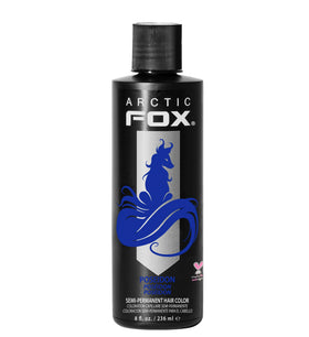 ARCTIC FOX POSEIDON front bottle showing true blue pigment and clear label benefit