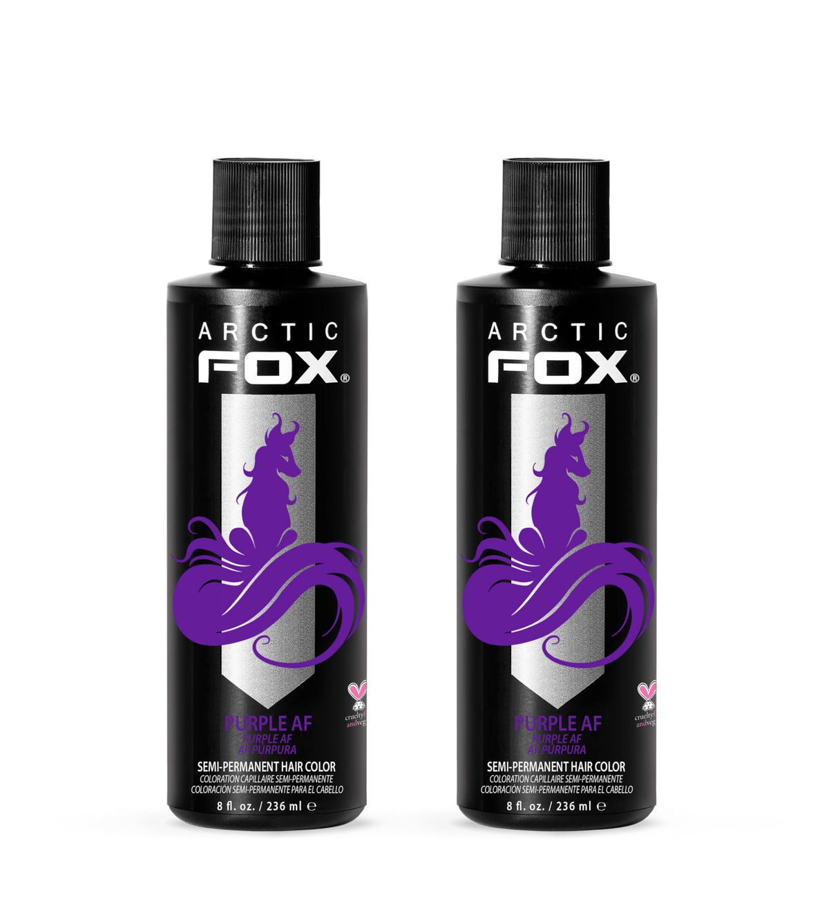 ARCTIC FOX front packaging showing dual 8 fl oz bottles and purple label benefit vibrant color