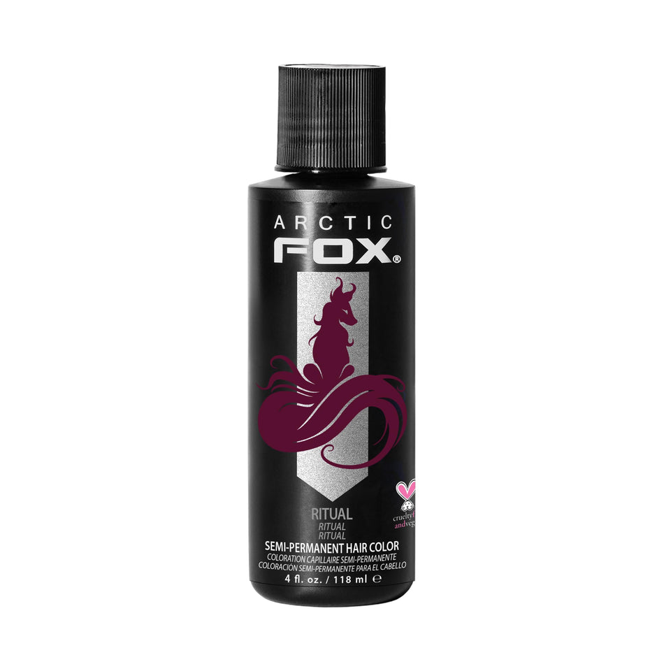 ARCTIC FOX Ritual bottle front view showing jewel burgundy packaging and bold color