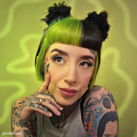 ARCTIC FOX before and after on bleached hair showing vivid green color payoff