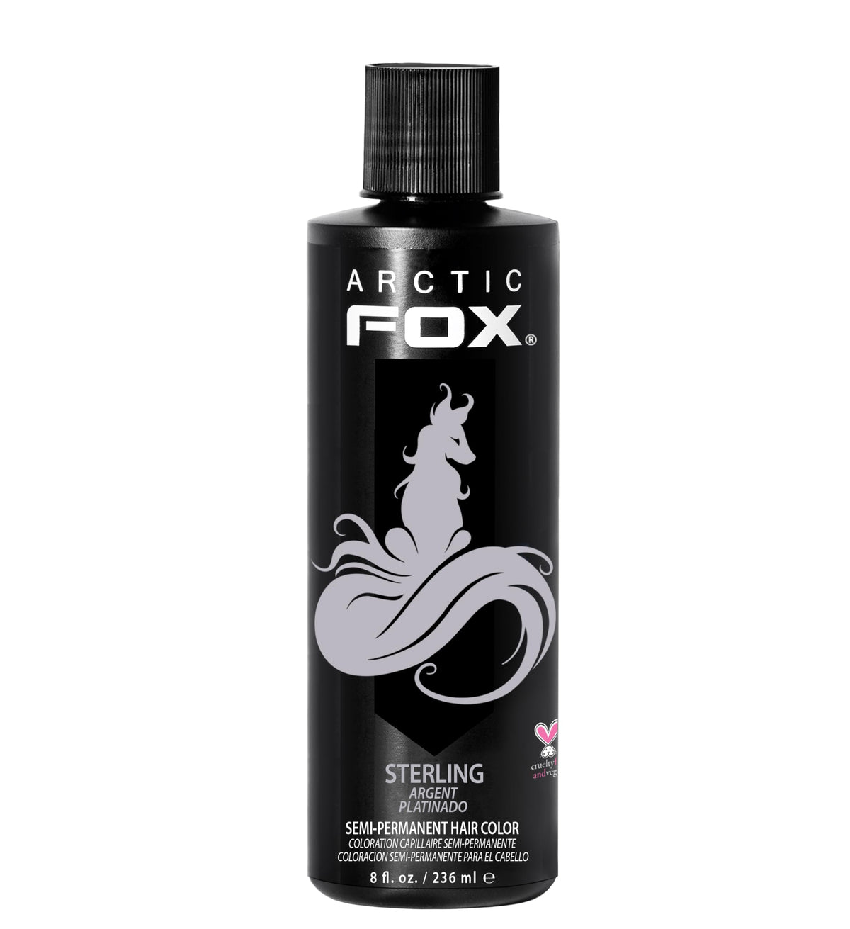 ARCTIC FOX Sterling front packaging showing vegan silver shade and label benefits
