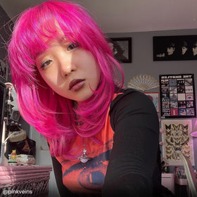 ARCTIC FOX before and after on blonde hair showing vibrant magenta transformation result