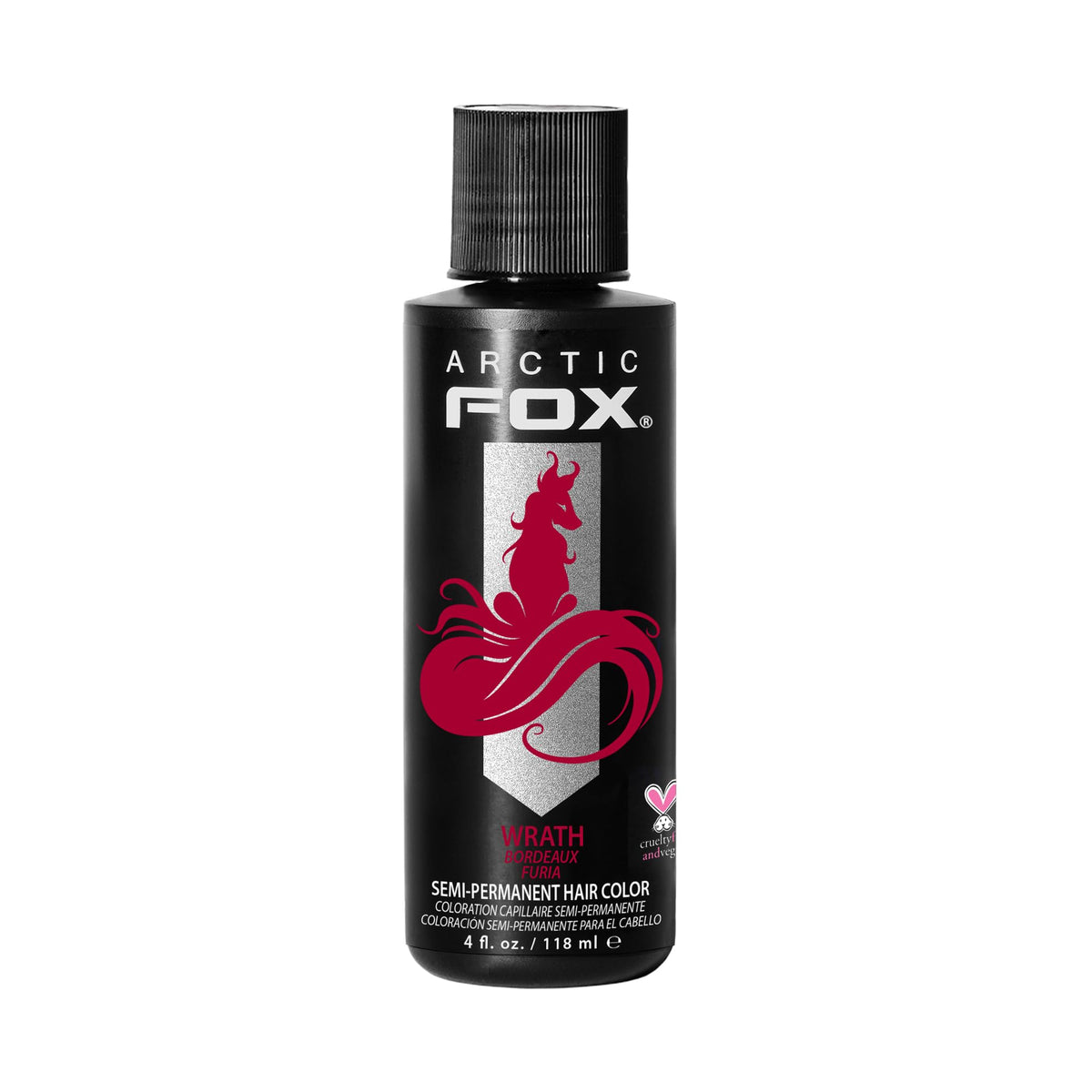 ARCTIC FOX Wrath front bottle showing vibrant red shade benefit: bold color