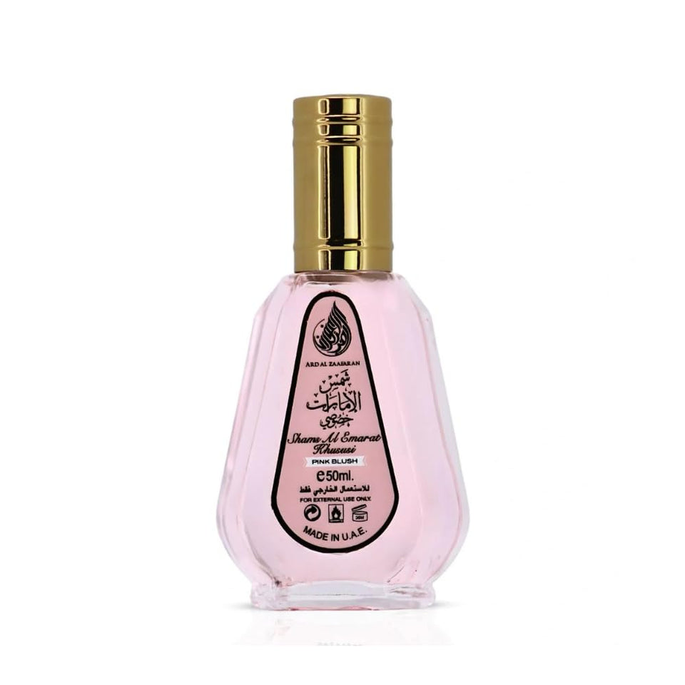 Ard Al Zaafaran front bottle in pink showing elegant travel-friendly design