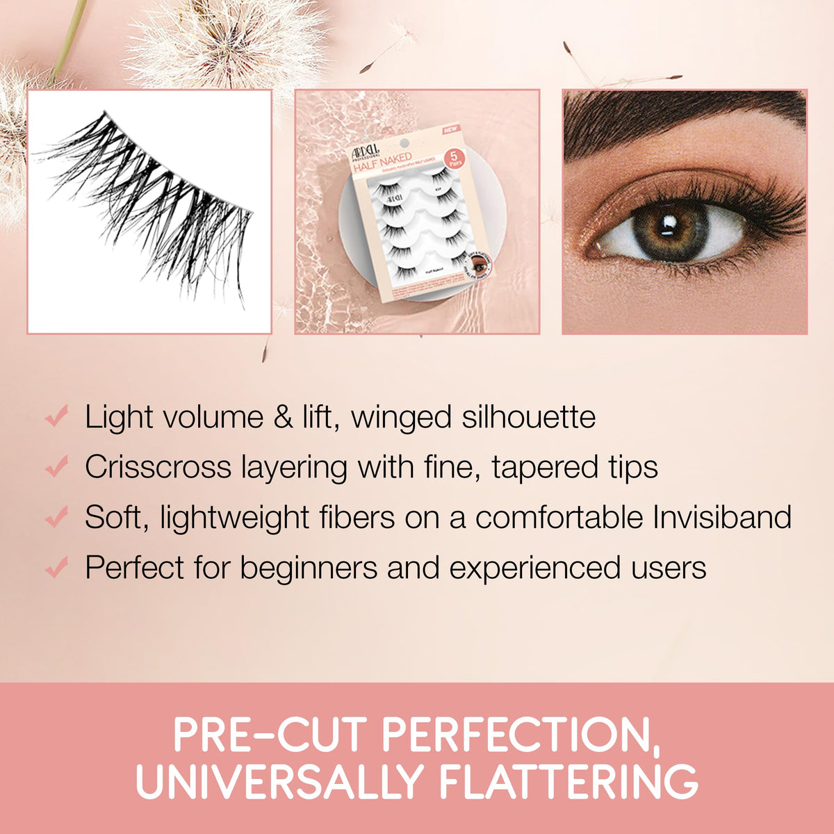 Ardell lashes applied to outer corner demonstrating lifted cat-eye effect