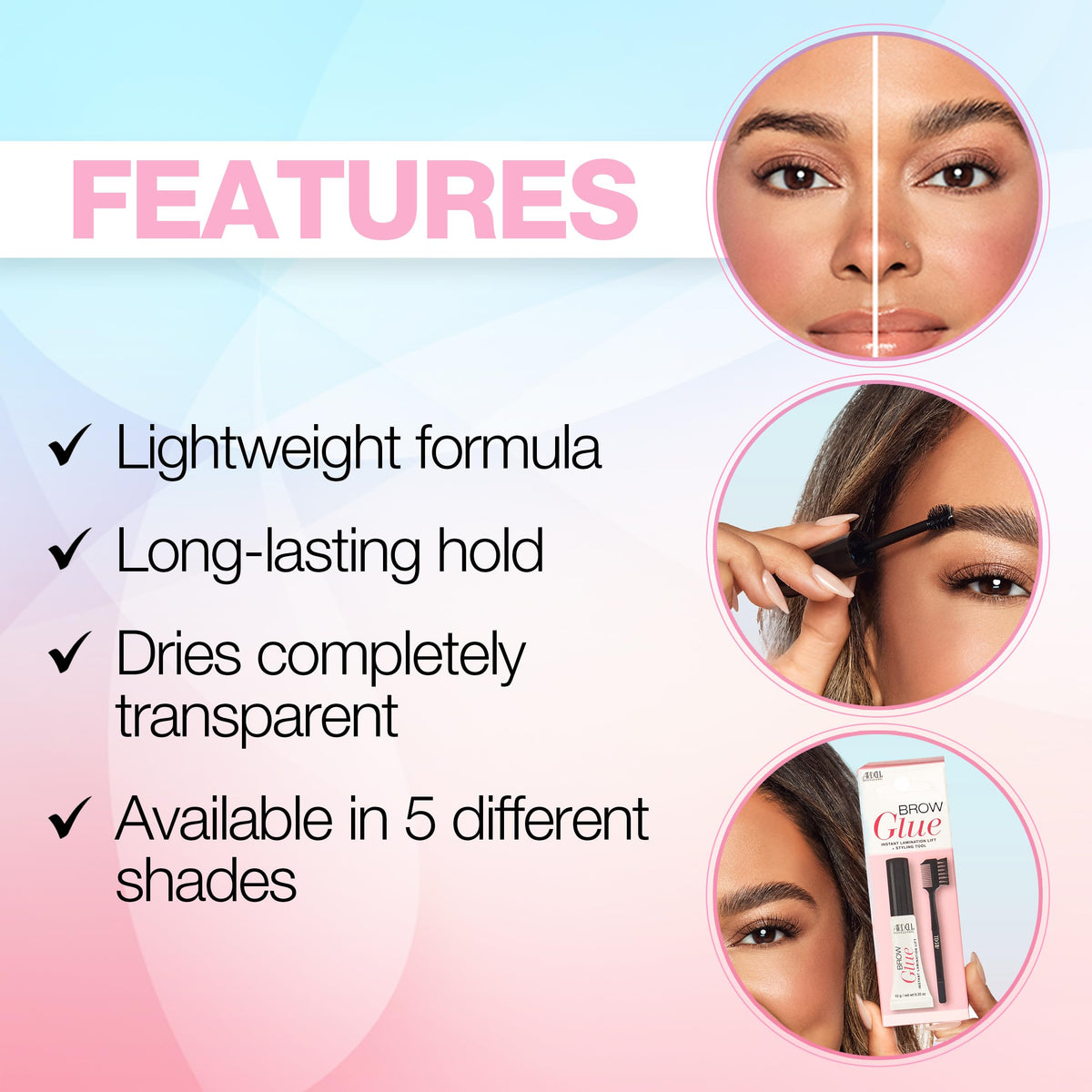 Ardell application with spoolie illustrating step-by-step shaping and control
