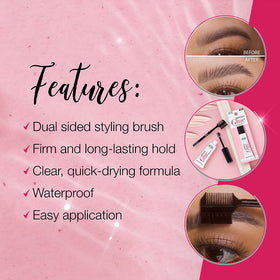 ardell brow glue on model showing laminated fuller brows controlled finish benefit