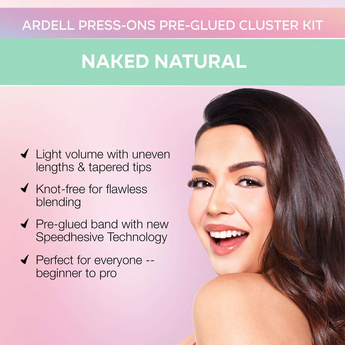 Ardell close-up of cluster texture highlighting tapered tips for realism