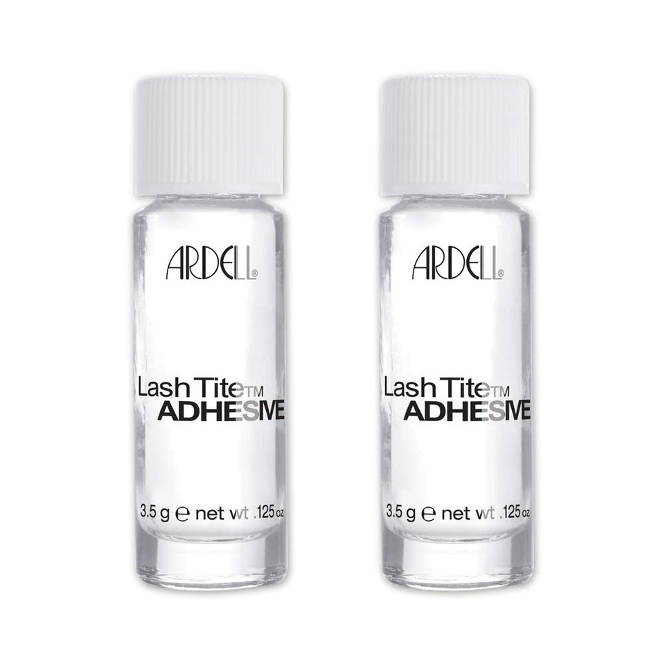 Ardell clear adhesive front packaging showing compact travel-friendly bottle and label benefits