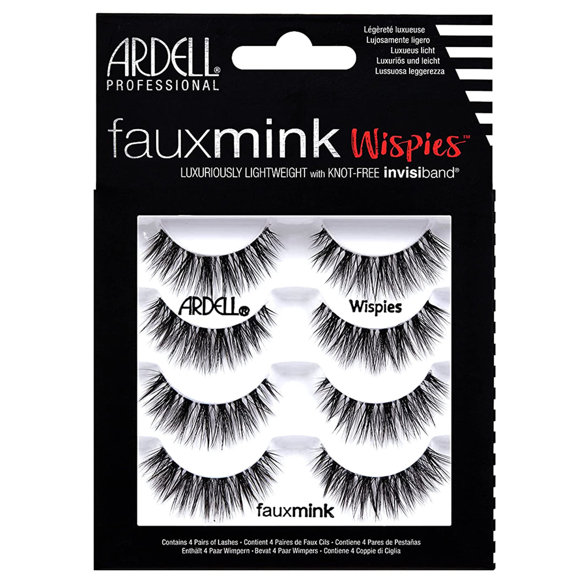 Ardell front packaging showing four pairs and clear benefits