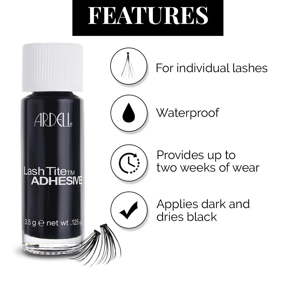 Ardell LashTite dark bottle next to coin showing compact travel-friendly size