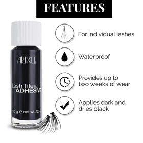 Ardell LashTite dark bottle next to coin showing compact travel-friendly size
