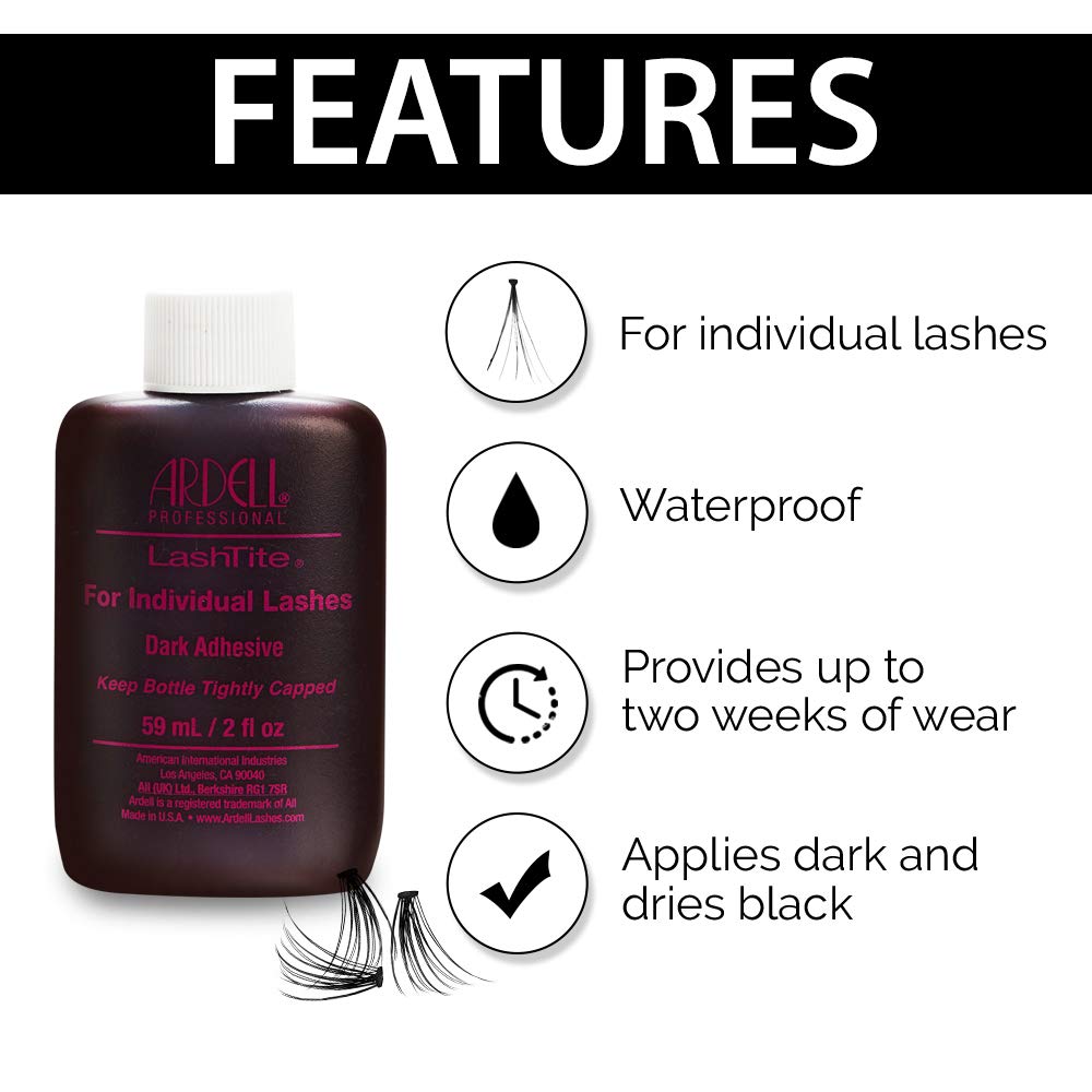 Ardell LashTite dark adhesive drop on hand showing texture and quick-dry benefit