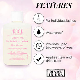 Ardell LashTite clear adhesive drop on black surface demonstrating fast-drying clarity