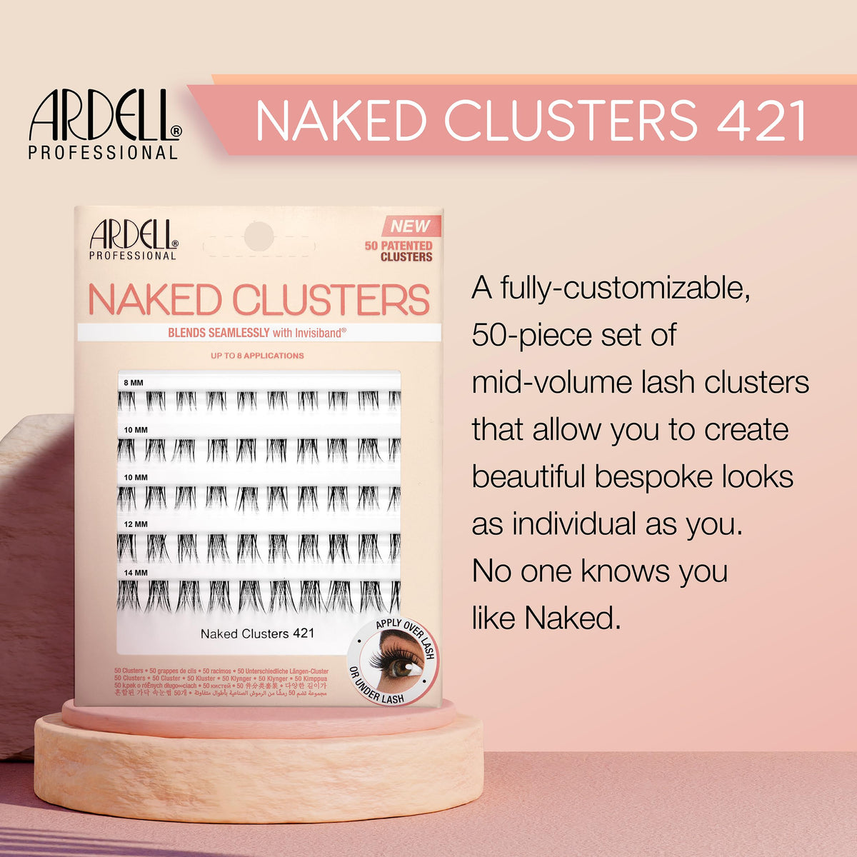 Ardell detail of varied 8–14 mm cluster lengths for customizable styling