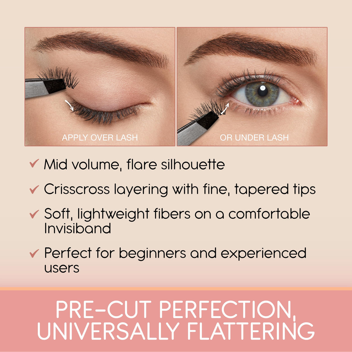 Ardell shown applying half lash to outer corner demonstrating quick application benefit