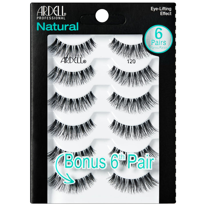 Ardell natural lashes 120 front packaging showing six pairs, convenient stock