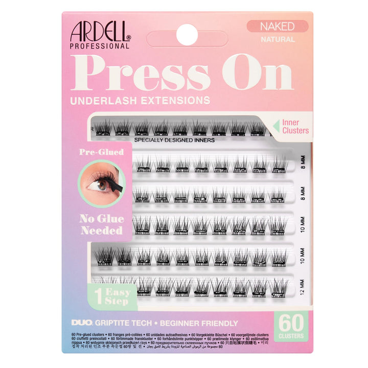 Ardell front packaging showing 60 pre-glued natural clusters for quick use
