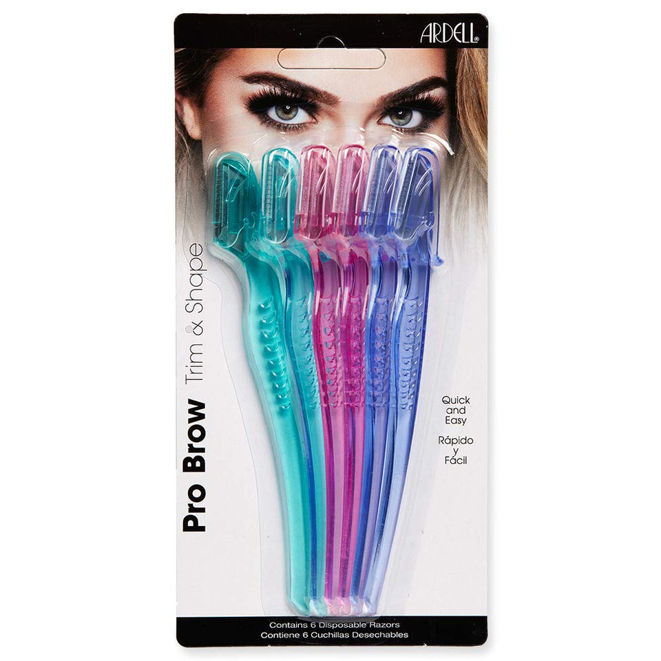 Ardell pro brow front packaging showing six disposable eyebrow razors for precise shaping