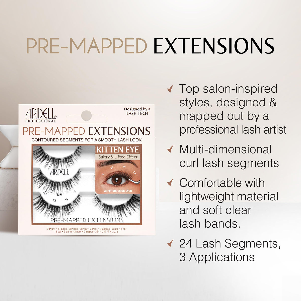 Ardell lashes next to a ruler to show scale for accurate trimming and fit