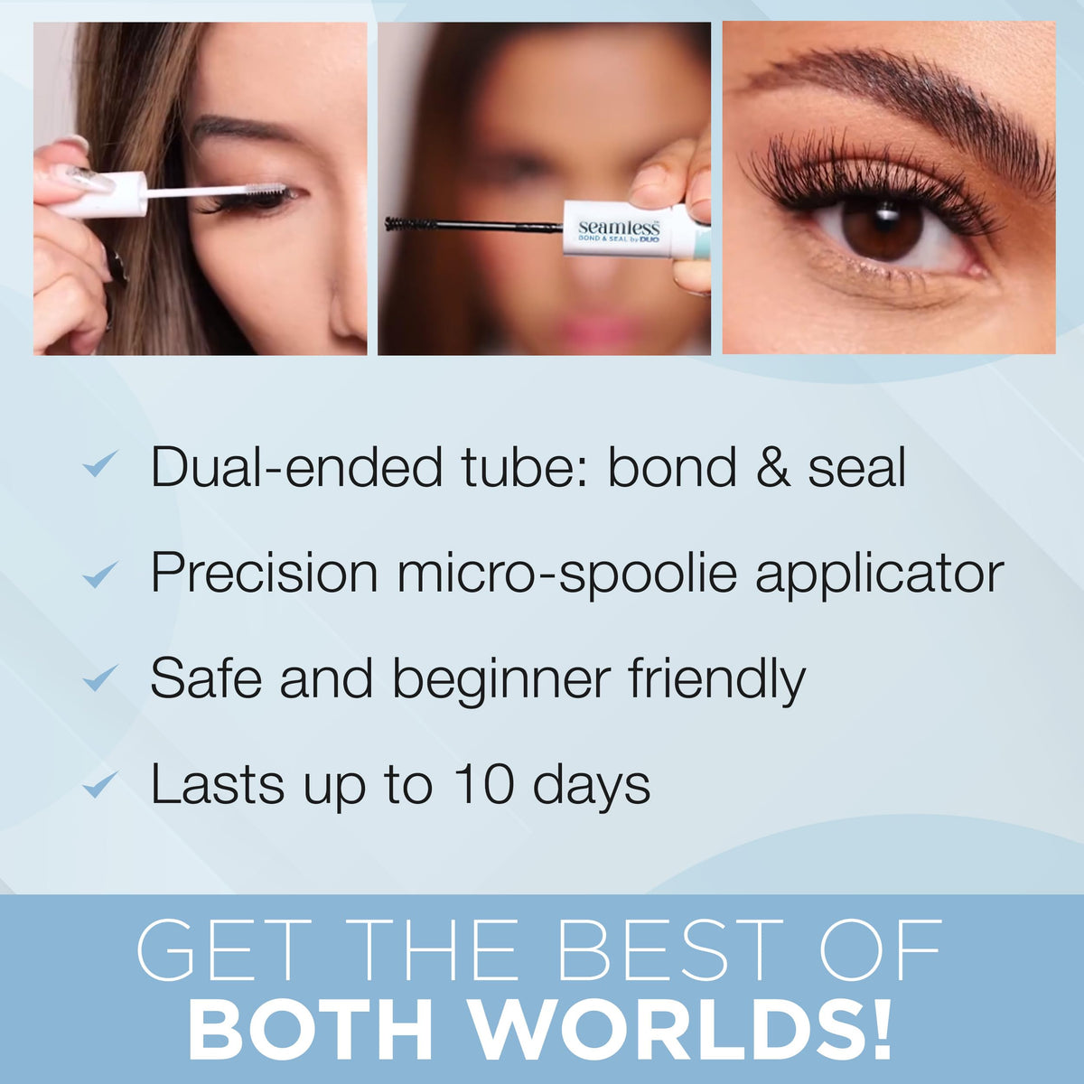 Model wearing Ardell underlashes showing natural look and lasting hold benefit