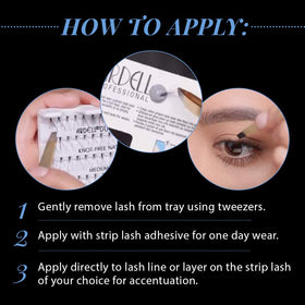 Ardell in-use photo applying trios with tweezers for faster DIY application benefit