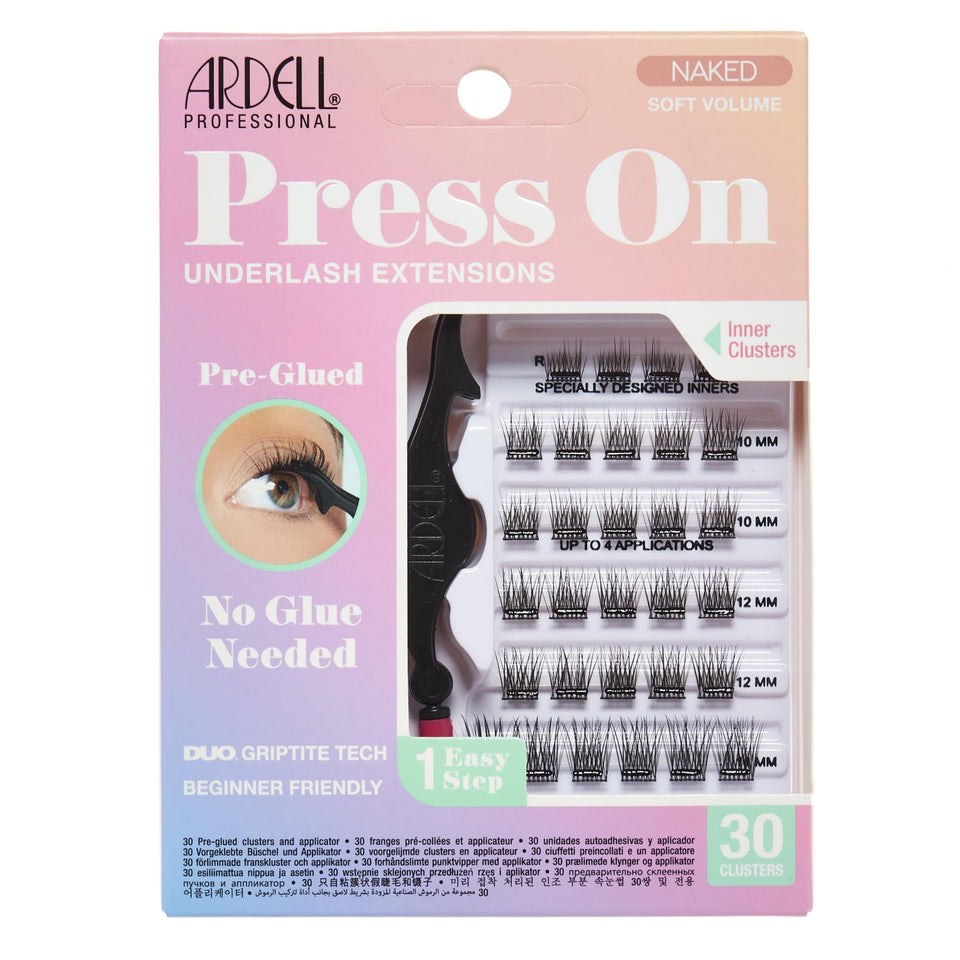 Ardell front packaging showing pre-glued underlash clusters and applicator for convenience