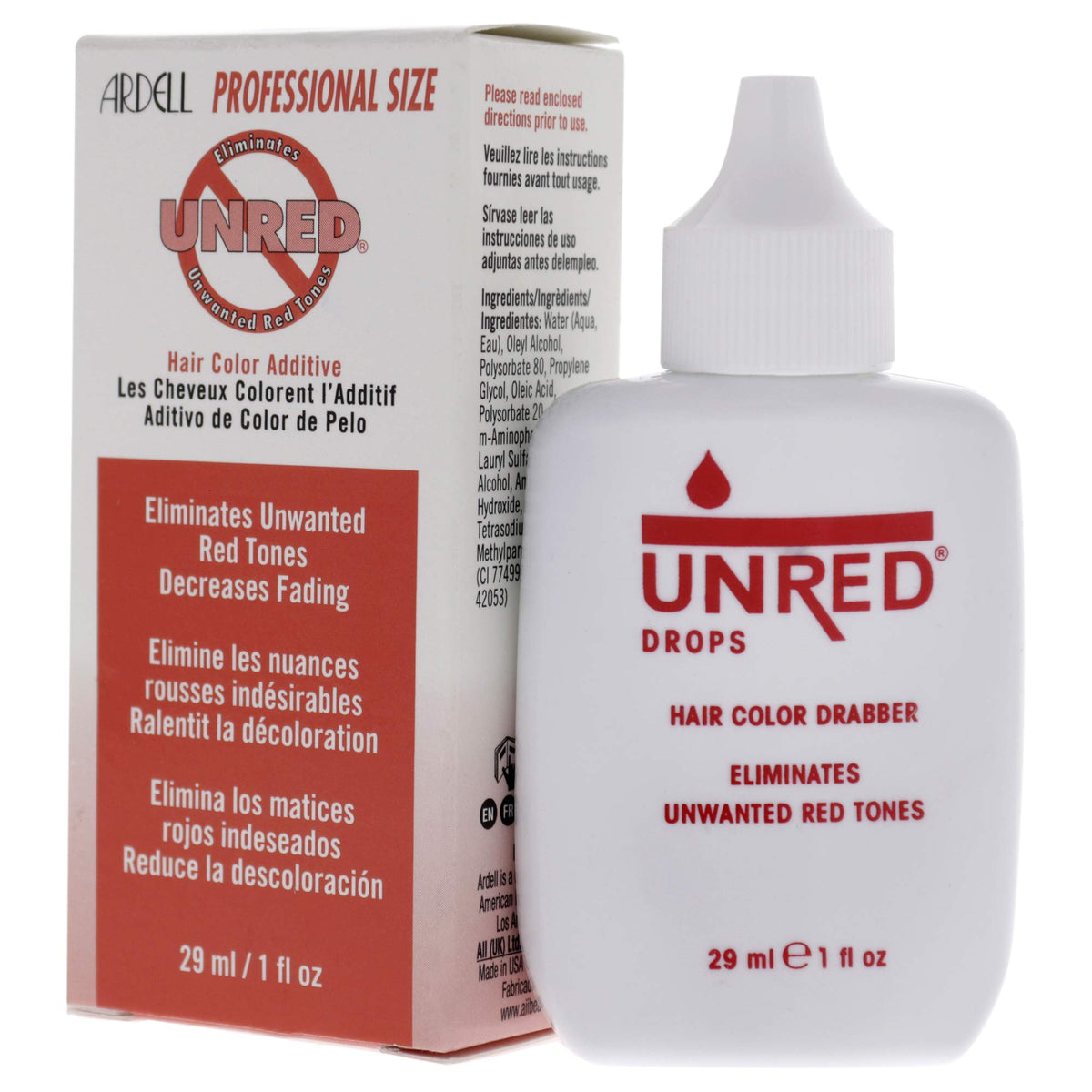Ardell Unred beside a ruler showing 1 oz scale for dosing accuracy