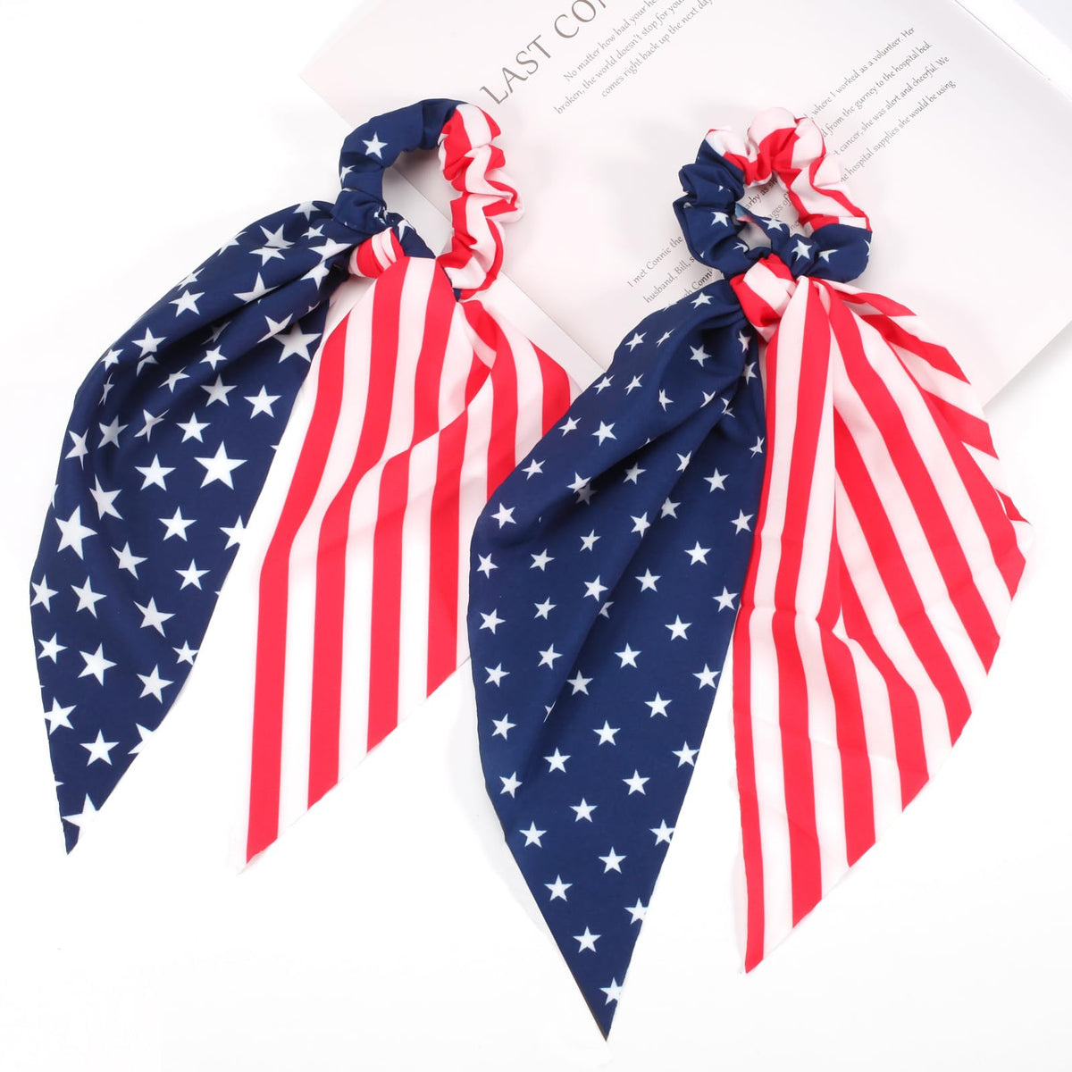 Ardorchid scrunchie styled with casual 4th of July outfit outdoors