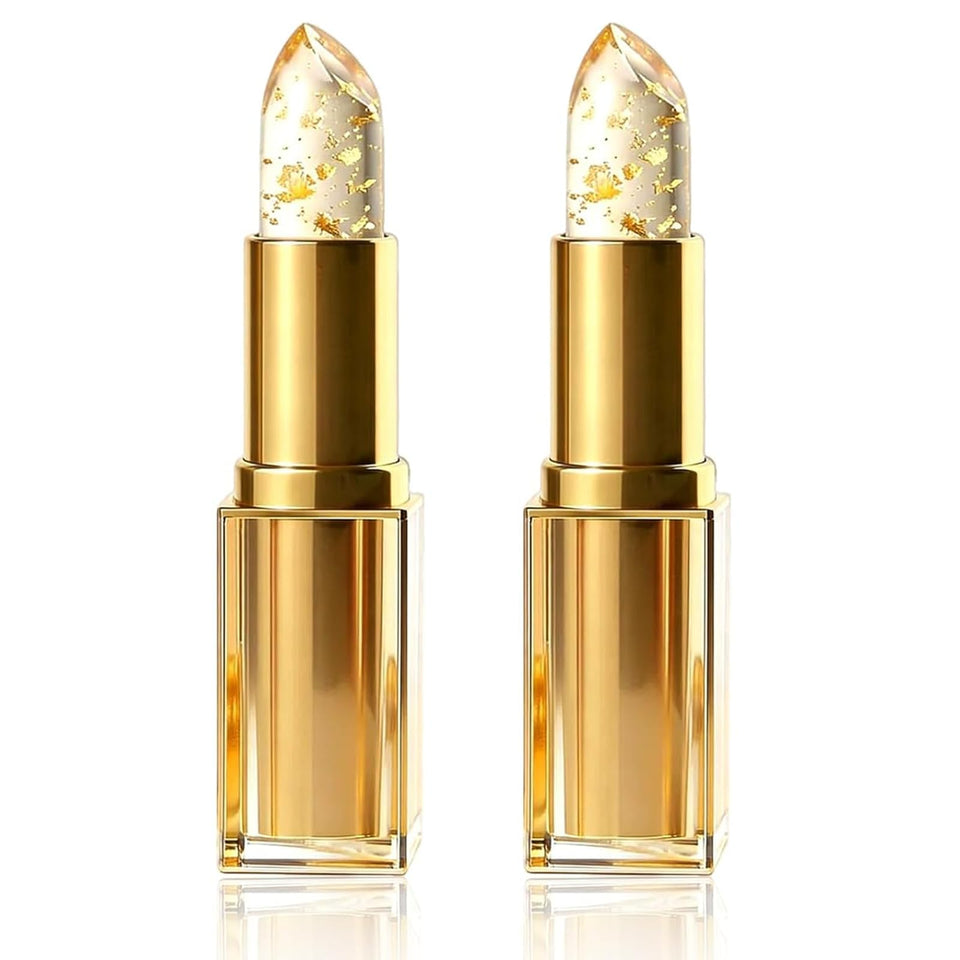 Areliaa front view of two golden lipstick tubes showcasing elegant design and gift appeal