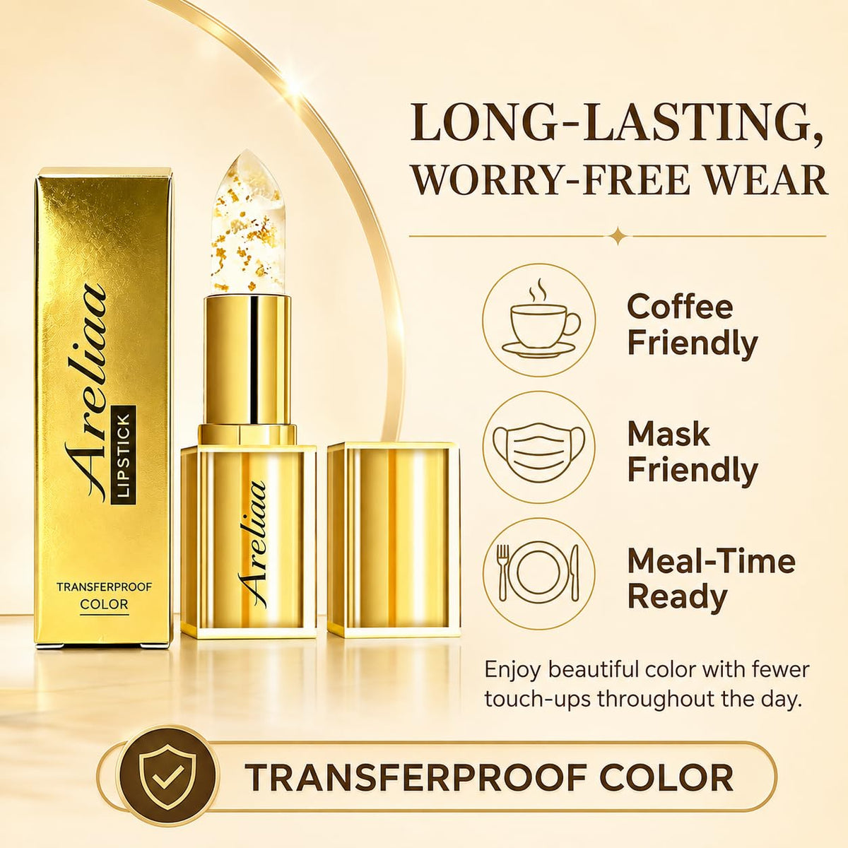 Areliaa label and ingredients detail on tube, emphasizes clear-to-color formulation