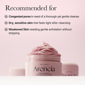 ARENCIA on a bathroom shelf styled with towels to suggest daily routine compatibility