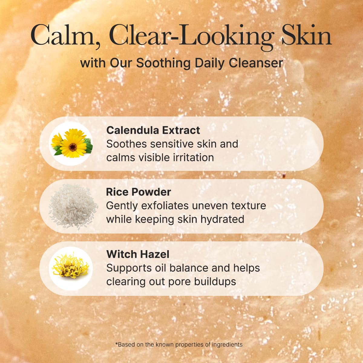 ARENCIA calendula flowers beside product to show soothing botanical benefit