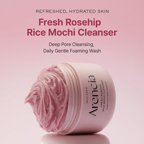 ARENCIA close-up of powder texture highlighting fine rice particles for gentle exfoliation