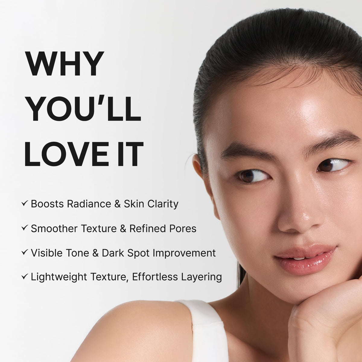 ARENCIA clear serum texture on fingertips, showing lightweight absorption benefit