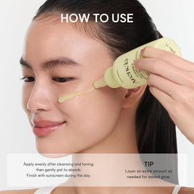 ARENCIA essence used in morning routine, portrays smooth layering under sunscreen