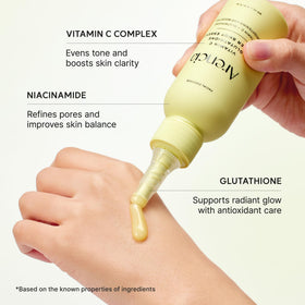 ARENCIA ingredient highlight vitamin C display, emphasizes brightening support