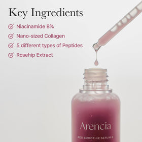 ARENCIA applying serum to cheek demonstrating smoothing and layering benefit