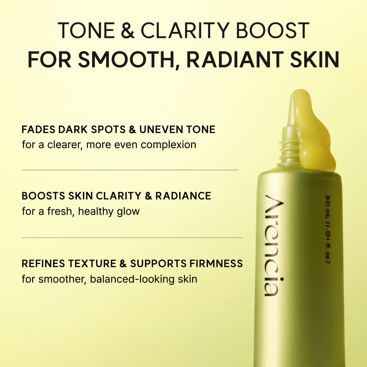 ARENCIA ingredient label highlighting glutathione and niacinamide benefits