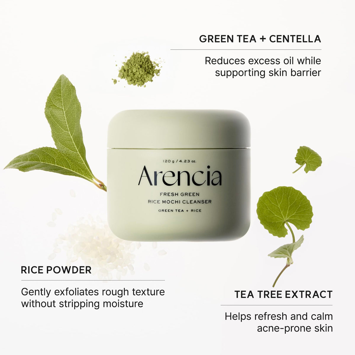 ARENCIA rice water ingredient photo emphasizing brightening and hydration