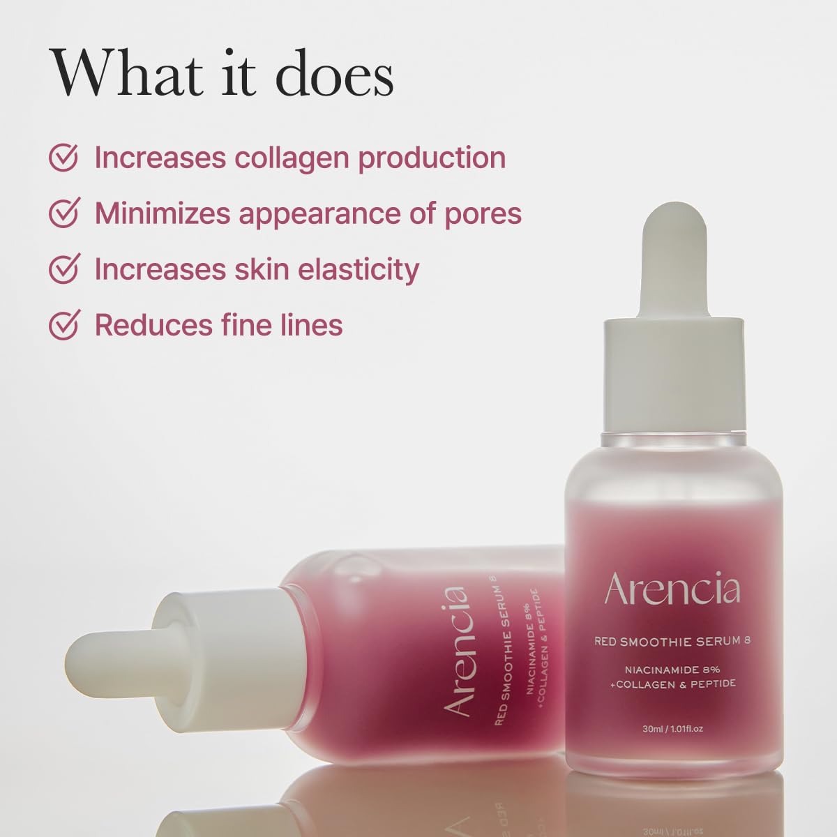 ARENCIA serum droplet on hand showing silky texture and immediate hydration