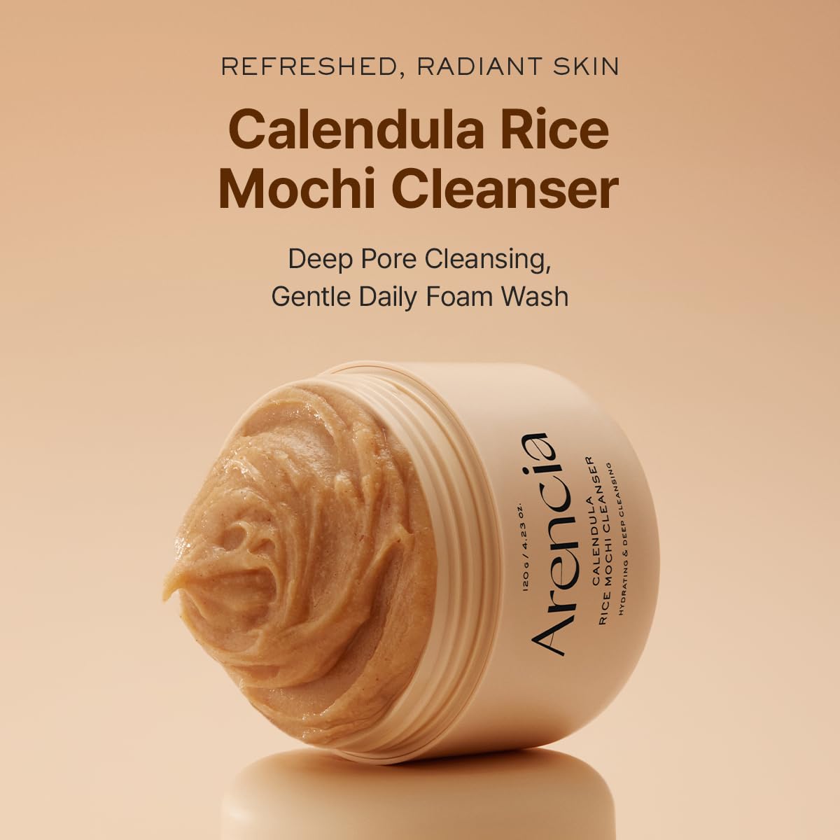 ARENCIA mochi-texture close-up demonstrating soft, moisturizing lather benefit