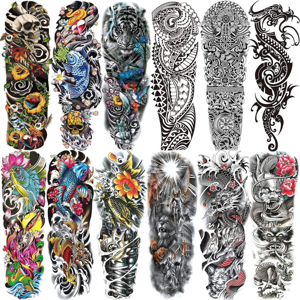 Aresvns front packaging showing full-arm temporary tattoo sheets benefits realistic look