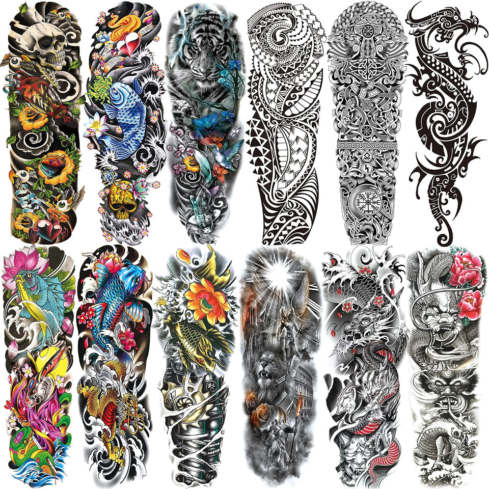 Aresvns front packaging showing full-arm temporary tattoo sheets benefits realistic look
