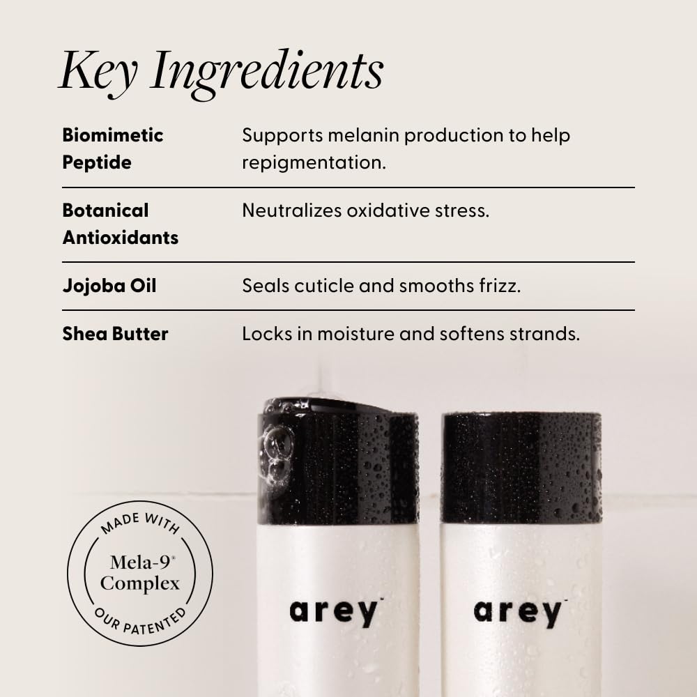 Arey before and after hair comparison illustrating improved pigment and thickness