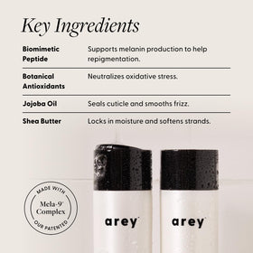 Arey before and after hair comparison illustrating improved pigment and thickness
